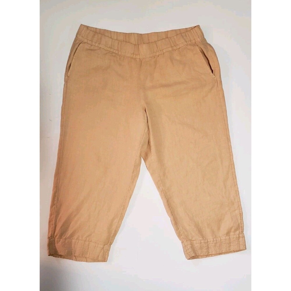 J Jill Pure Jill Linen Women’s Large Petite Trapunto Stitched Pull On Pants